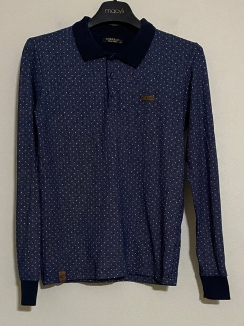 Corazzo Men's Navy Blue Long Sleeve Polo Shirt casual S soft cozy office event
